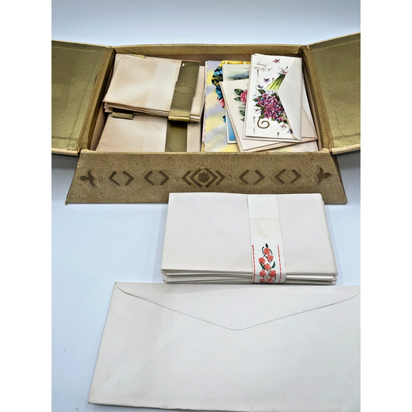 Vintage Stationary Box Writing Desk Paper Cards Envelopes unbelievable find